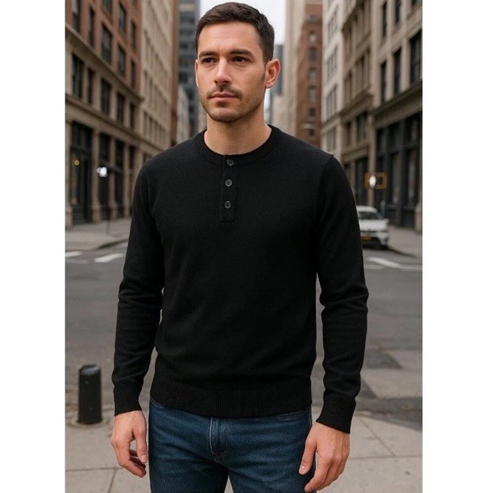 NAADAM Henley Sweater – Black Mens L Cashmere Blend